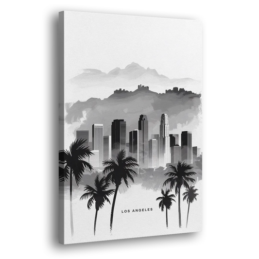 Los Angeles Black and White Cityscape Side - Canvas Wall Art