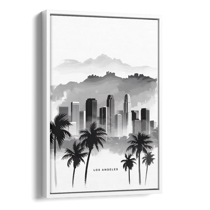 Los Angeles Black and White Cityscape Side - White Canvas Wall Art