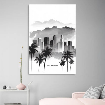Los Angeles Black and White Cityscape Living Room - Canvas Wall Art