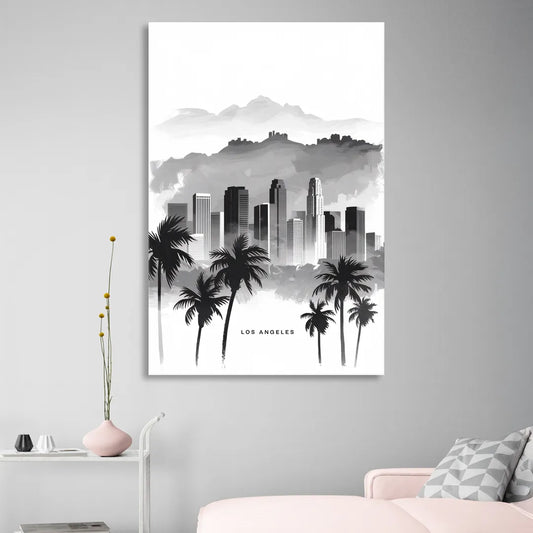 Los Angeles Black and White Cityscape Living Room - Canvas Wall Art