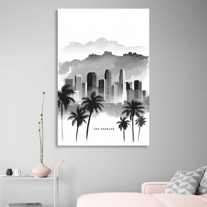 Los Angeles Black and White Cityscape Living Room - Canvas Wall Art