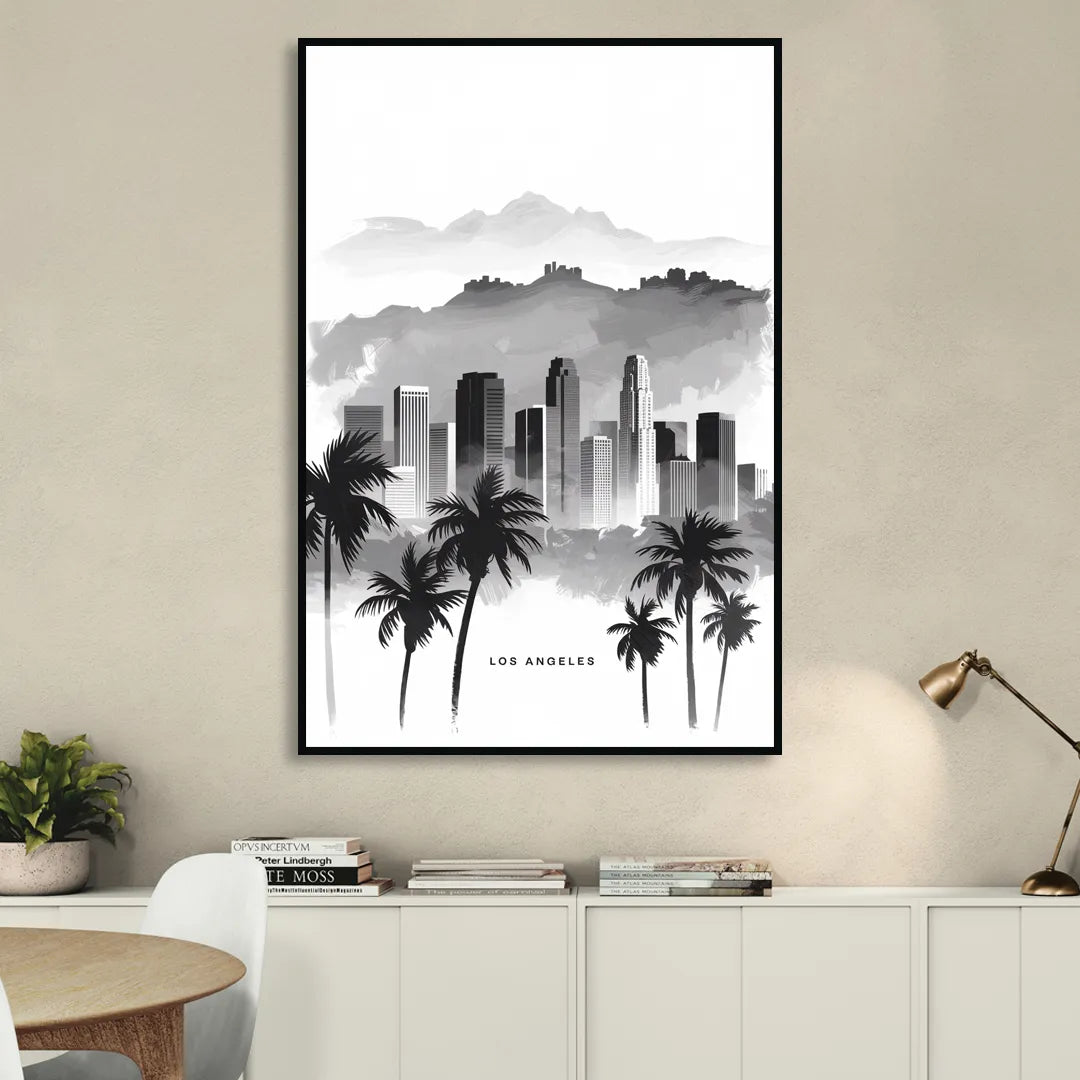 Los Angeles Black and White Cityscape Sitting Room - Black Canvas Wall Art
