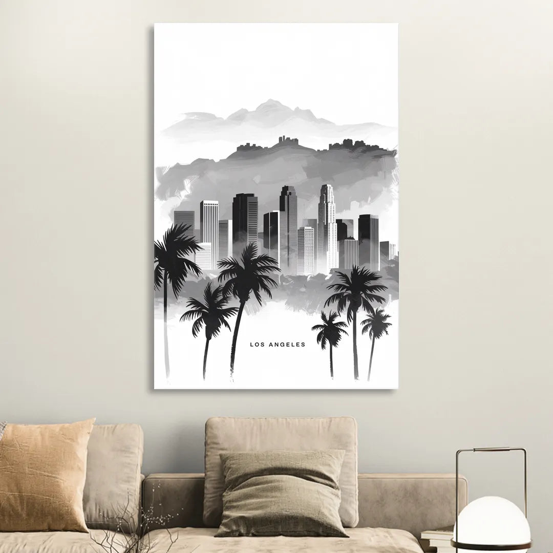 Los Angeles Black and White Cityscape Sitting Room - Canvas Wall Art
