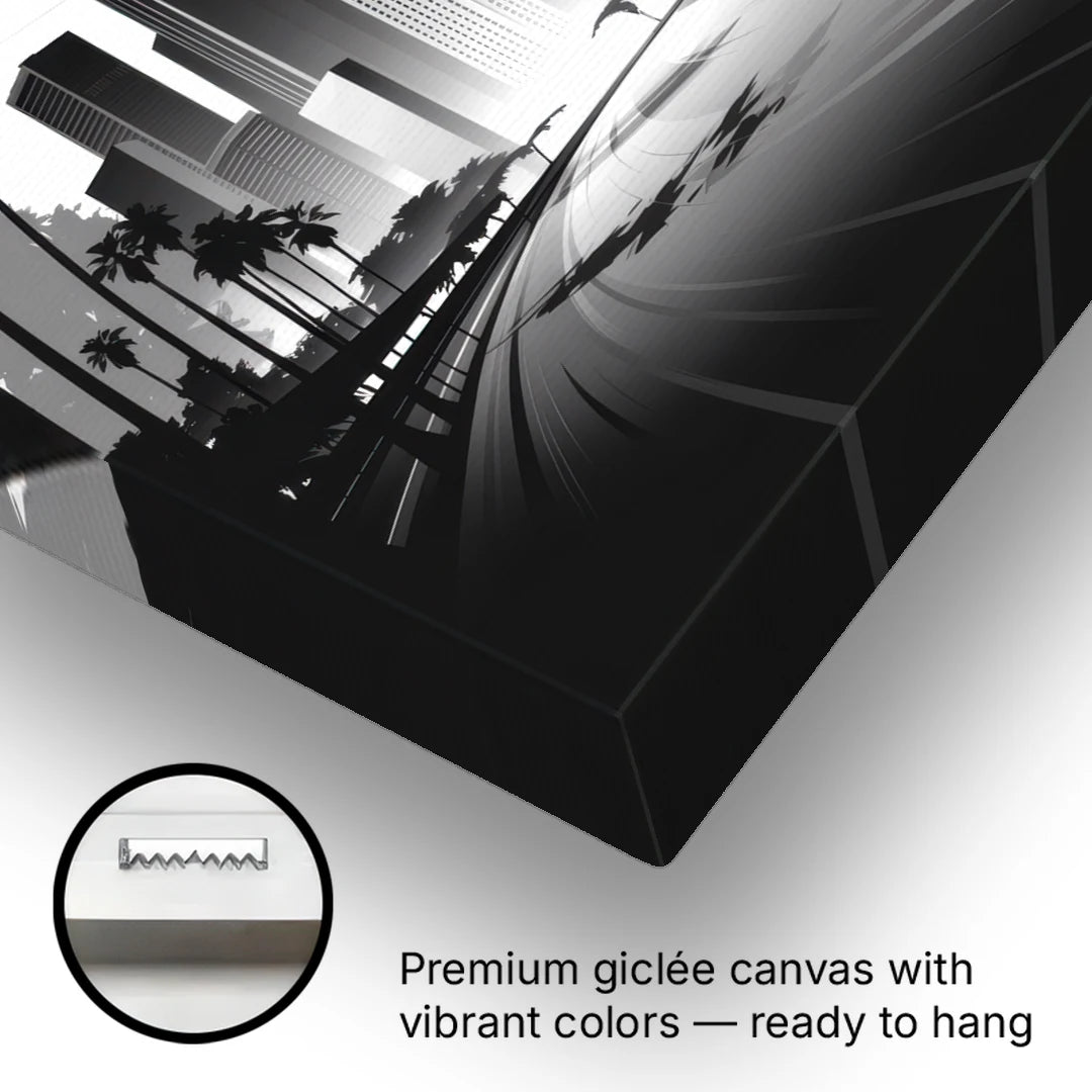 Los Angeles Black and White Cityscape Monochrome - Canvas Wall Art - Gallery Wrap Corner