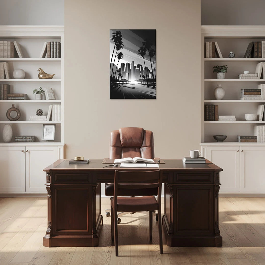 Los Angeles Black and White Cityscape Monochrome - Canvas Wall Art - Office - 24x36