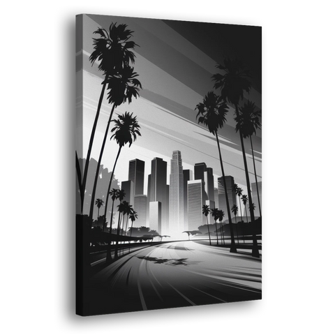 Los Angeles Black and White Cityscape Monochrome - Canvas Wall Art - Side