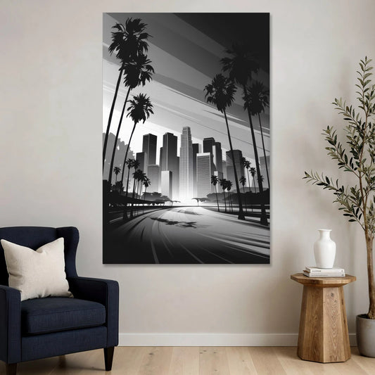 Los Angeles Black and White Cityscape Monochrome - Canvas Wall Art - Sofa - 40x60
