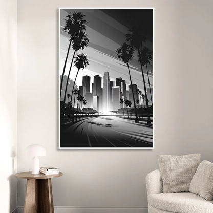 Los Angeles Black and White Cityscape Monochrome Living Room - White Canvas Wall Art