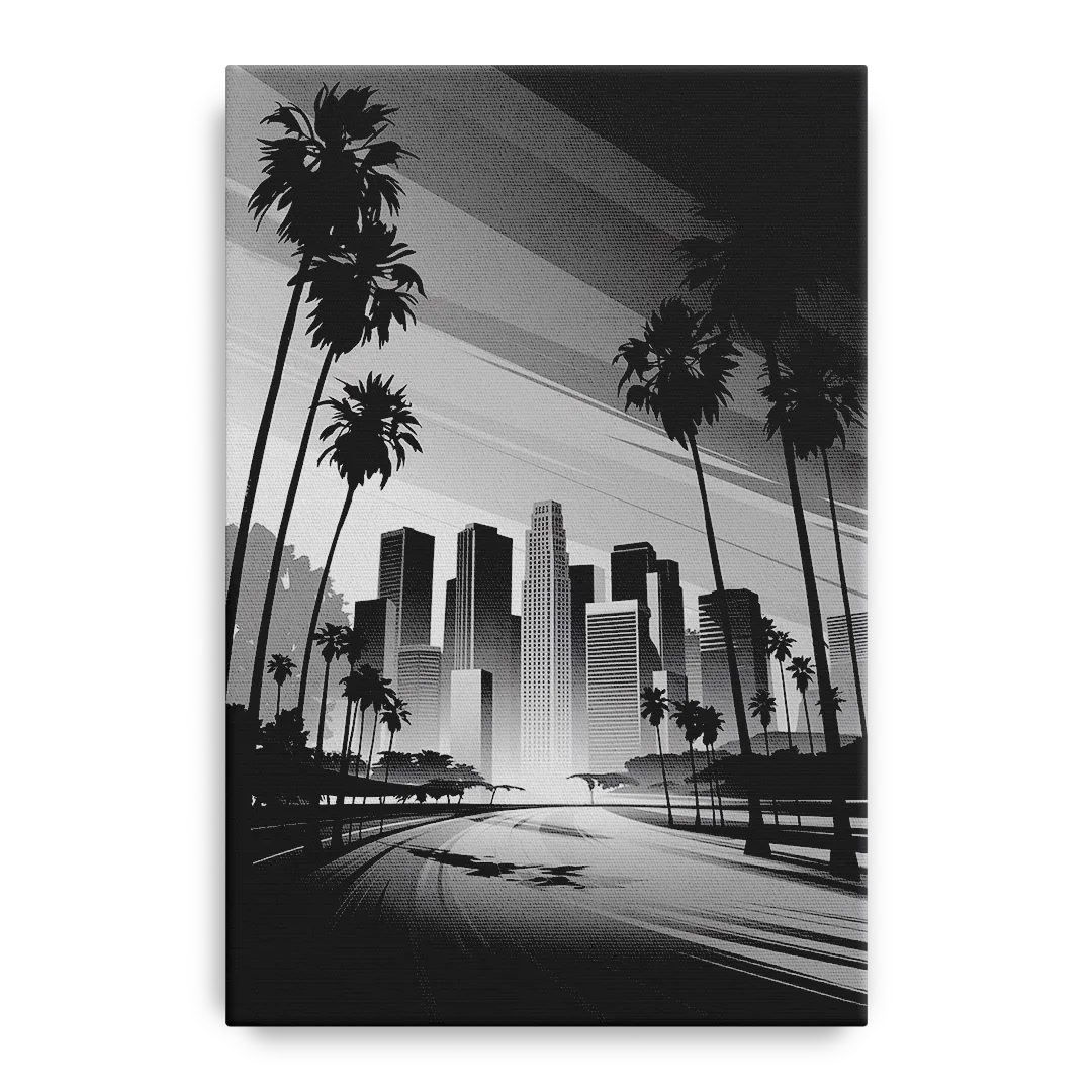 Los Angeles Black and White Cityscape Monochrome Front - Canvas Wall Art