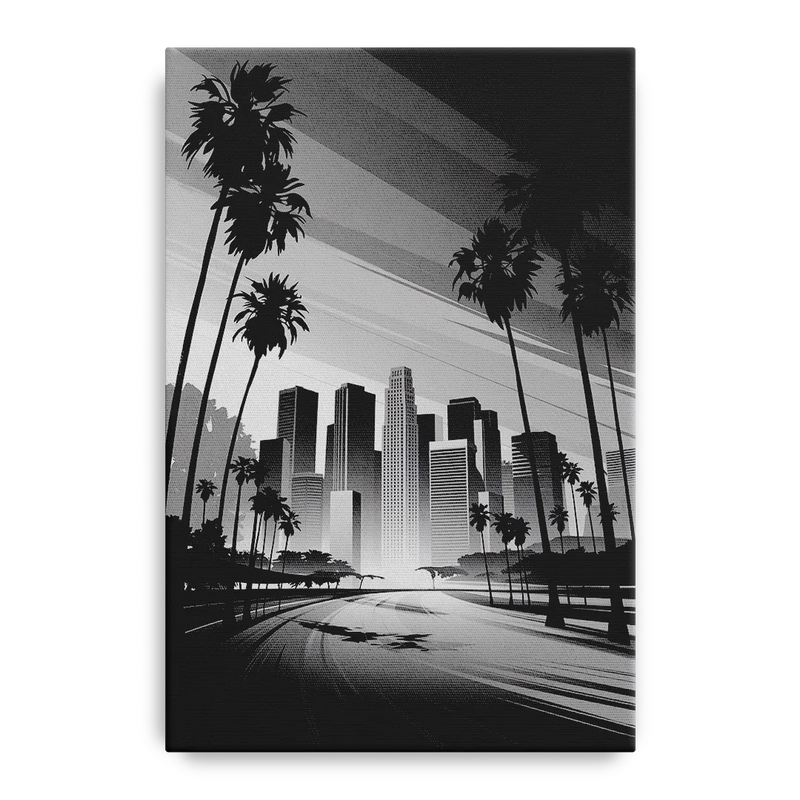 Los Angeles Black and White Cityscape Monochrome Front - Canvas Wall Art