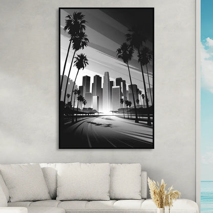 Los Angeles Black and White Cityscape Monochrome Sitting Room - Black Canvas Wall Art