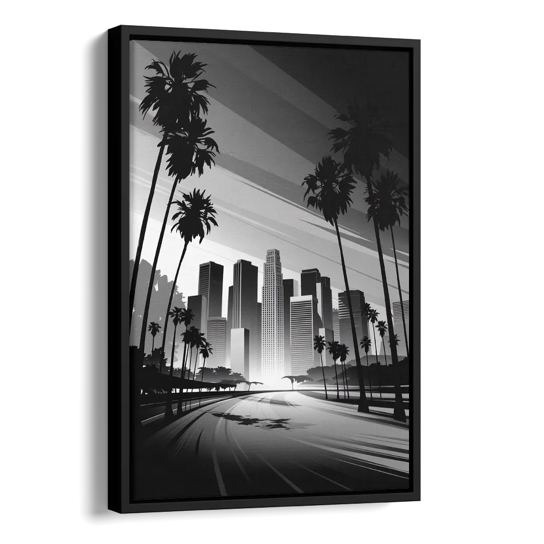 Los Angeles Black and White Cityscape Monochrome Side - Black Canvas Wall Art