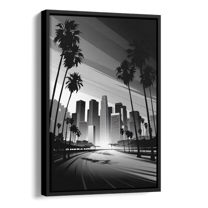 Los Angeles Black and White Cityscape Monochrome Side - Black Canvas Wall Art
