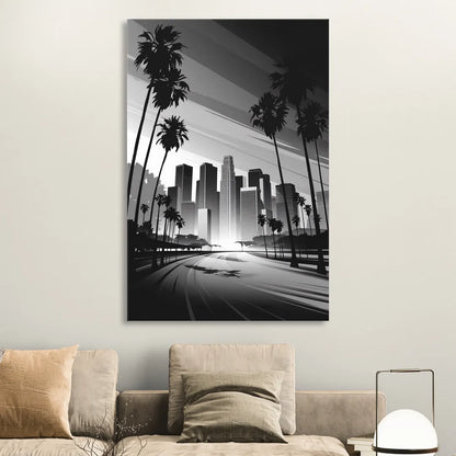 Los Angeles Black and White Cityscape Monochrome Living Room - Canvas Wall Art