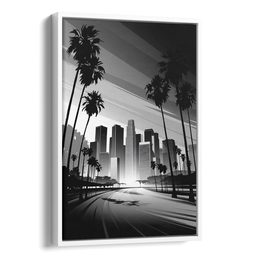 Los Angeles Black and White Cityscape Monochrome Side - White Canvas Wall Art