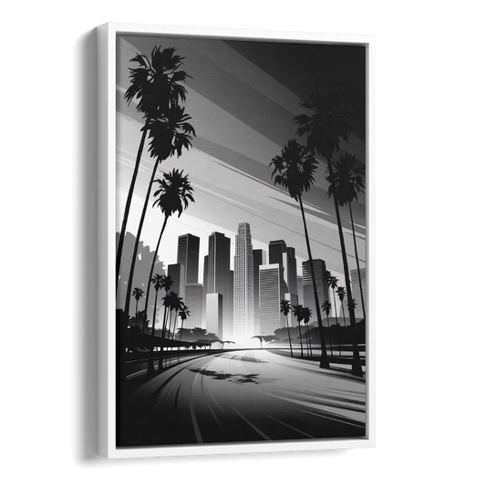 Los Angeles Black and White Cityscape Monochrome Side - White Canvas Wall Art