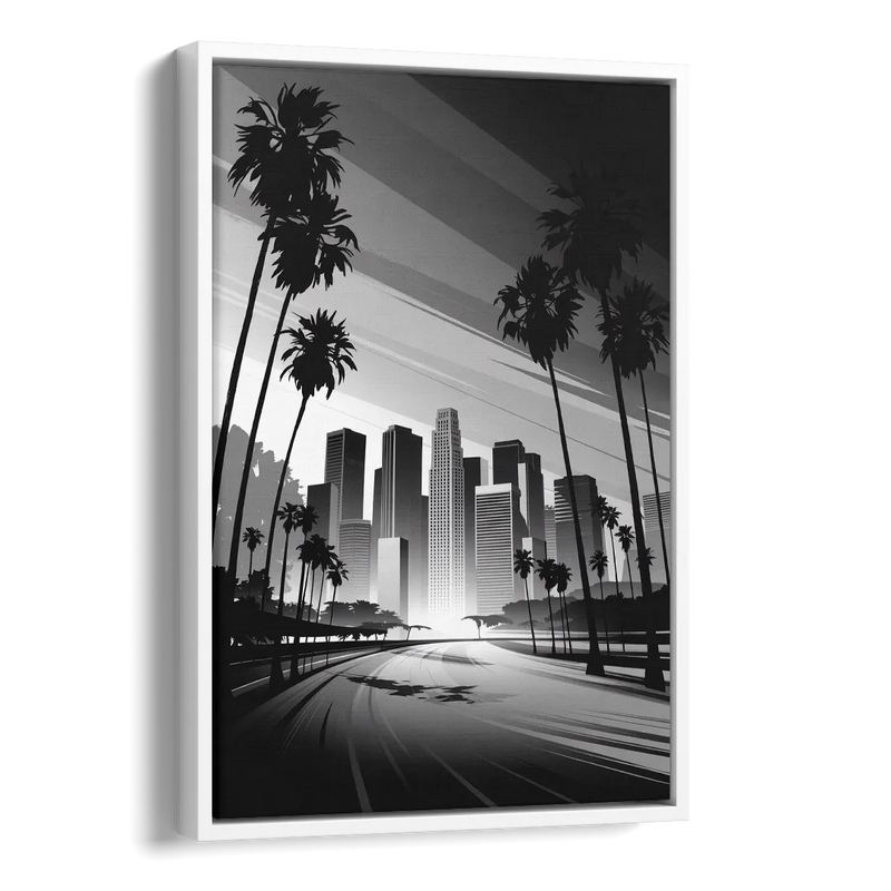 Los Angeles Black and White Cityscape Monochrome Side - White Canvas Wall Art