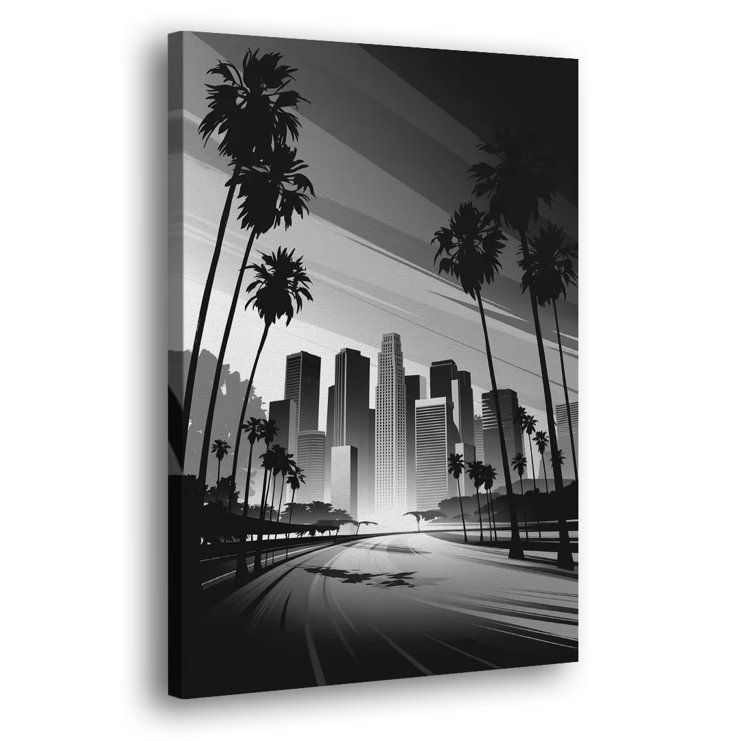 Los Angeles Black and White Cityscape Monochrome Side - Canvas Wall Art