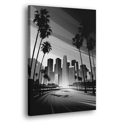 Los Angeles Black and White Cityscape Monochrome - Canvas Wall Art