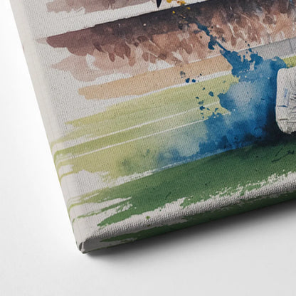Los Angeles Chargers Watercolor Football Player in Motion Artwork Canvas Close Up