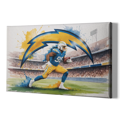 Los Angeles Chargers Watercolor Football Player in Motion Artwork - Canvas Print Art Sides