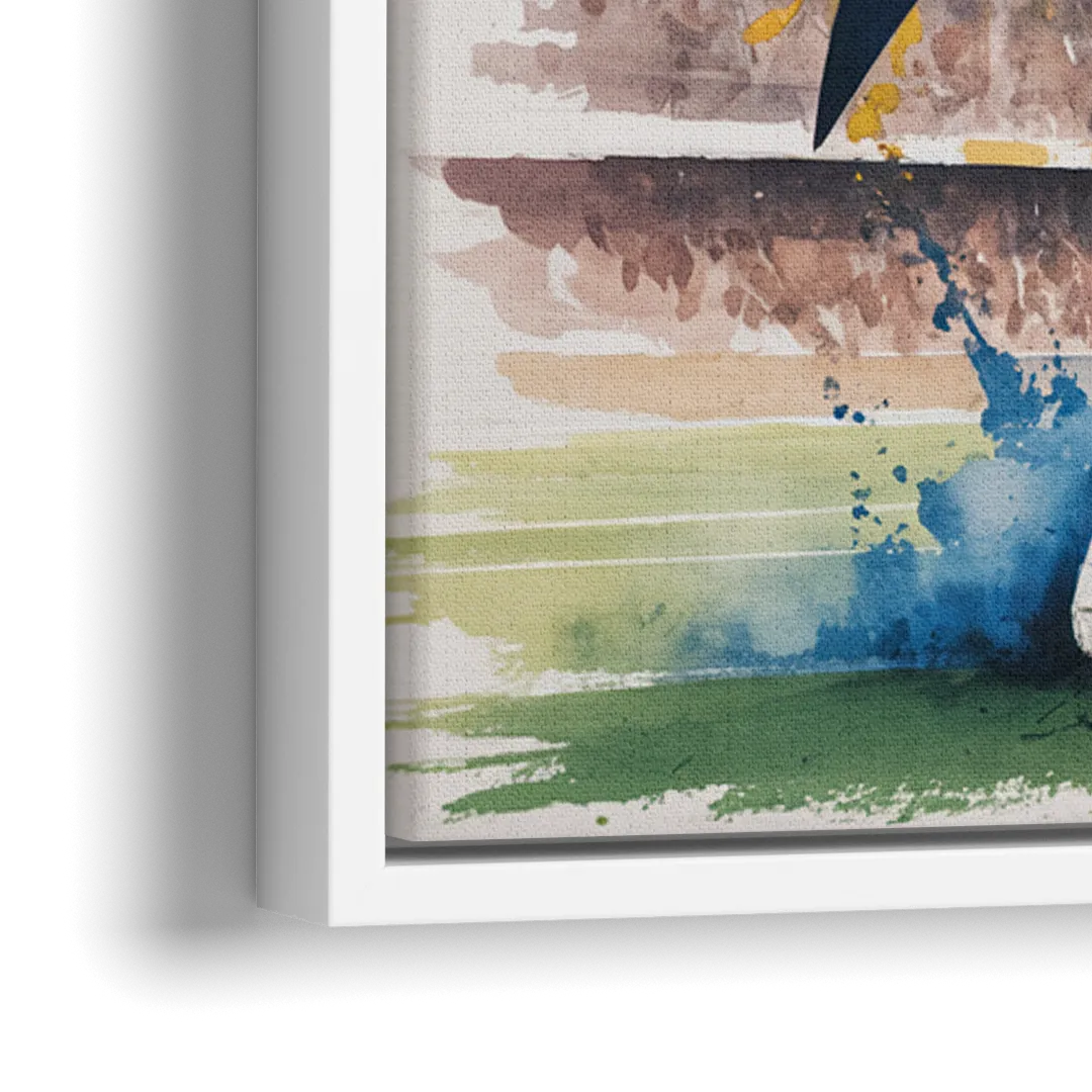 Los Angeles Chargers Watercolor Football Player in Motion Artwork - Close-Up White Frame Canvas