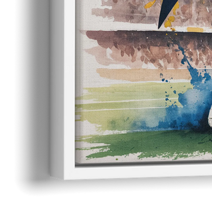 Los Angeles Chargers Watercolor Football Player in Motion Artwork - Close-Up White Frame Canvas