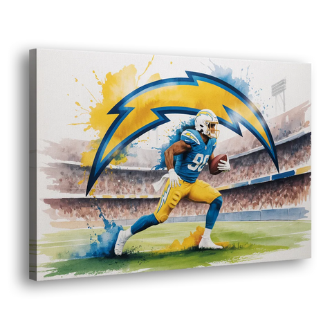 Los Angeles Chargers Watercolor Football Player in Motion Artwork - Canvas Wall Art