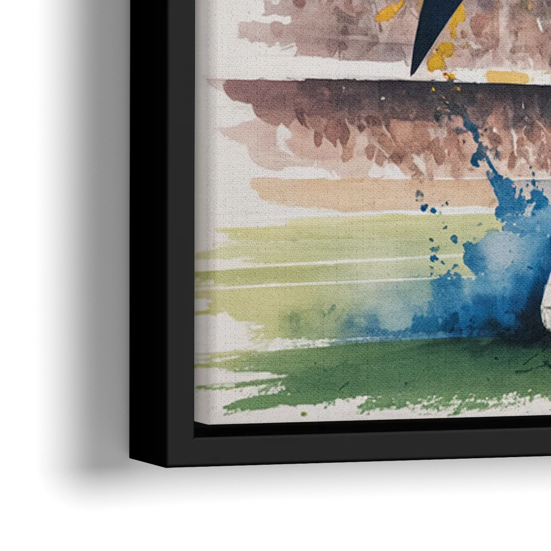 Los Angeles Chargers Watercolor Football Player in Motion Artwork - Close-Up Black Frame Canvas