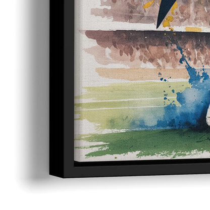 Los Angeles Chargers Watercolor Football Player in Motion Artwork - Close-Up Black Frame Canvas