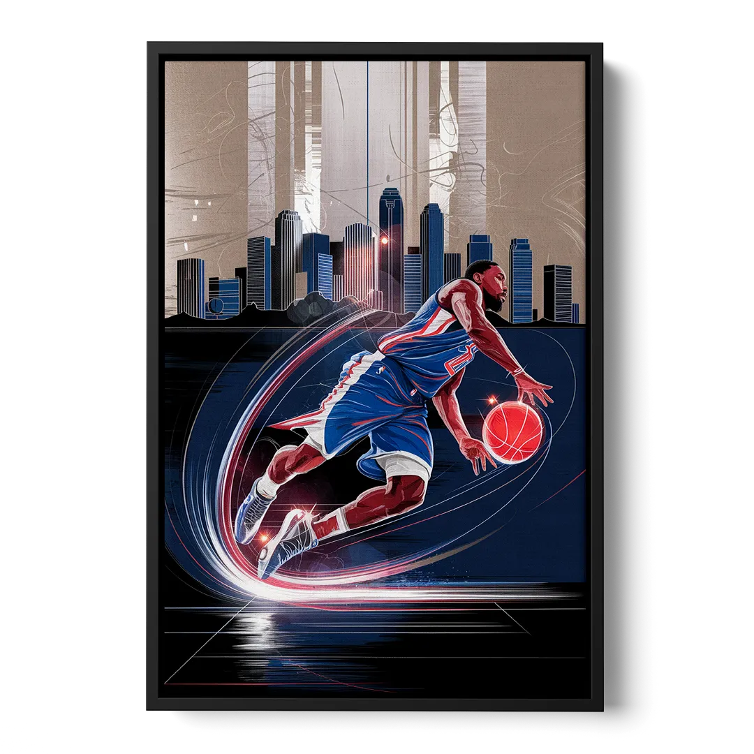 Los Angeles Clippers Basketball Front - Black Canvas Wall Art