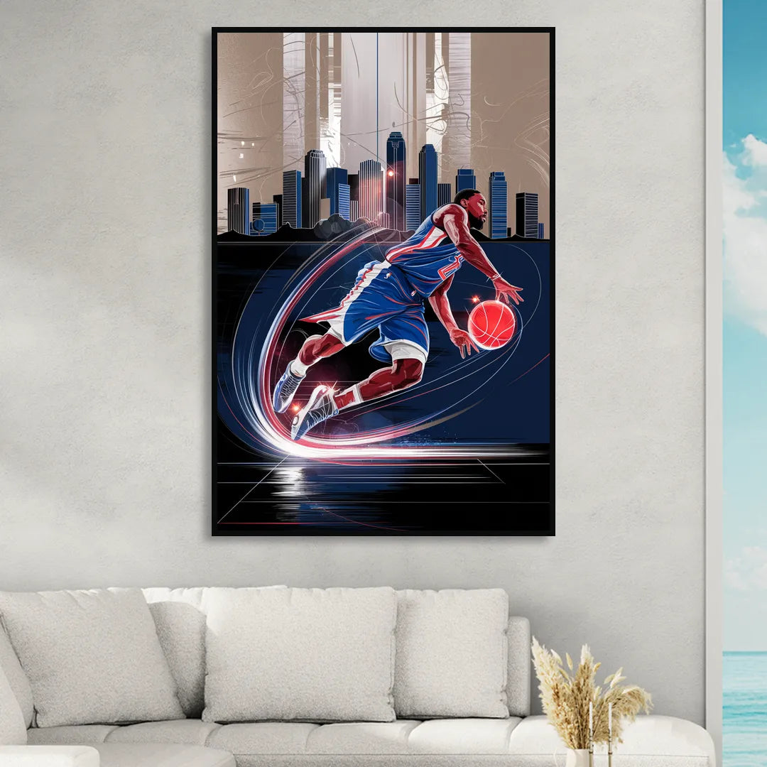 Los Angeles Clippers Basketball Living Room - Black Canvas Wall Art