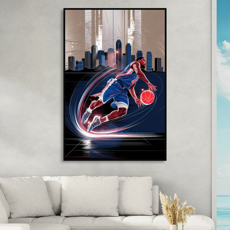 Los Angeles Clippers Basketball Living Room - Black Canvas Wall Art