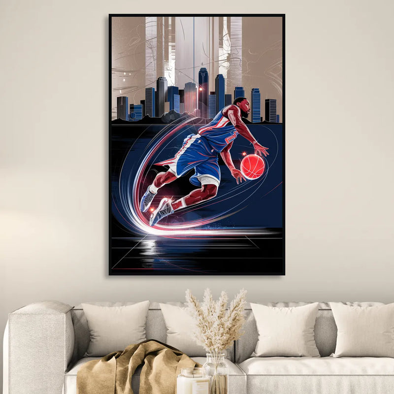 Los Angeles Clippers Basketball Sitting Room - Black Canvas Wall Art