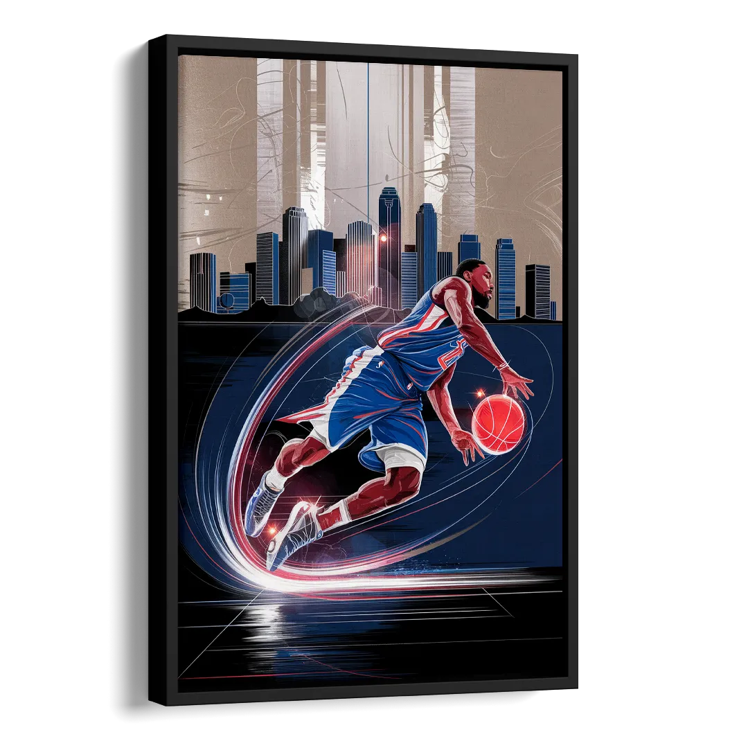 Los Angeles Clippers Basketball Side - Black Canvas Wall Art