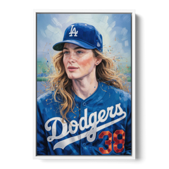 Los Angeles Dodgers Double Play - White Framed Canvas Wall Art - Front