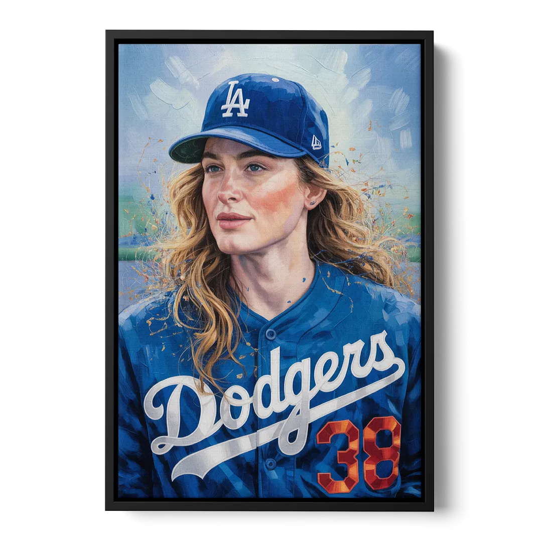 Los Angeles Dodgers Double Play Front - Black Canvas Wall Art