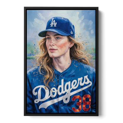 Los Angeles Dodgers Double Play Front - Black Canvas Wall Art