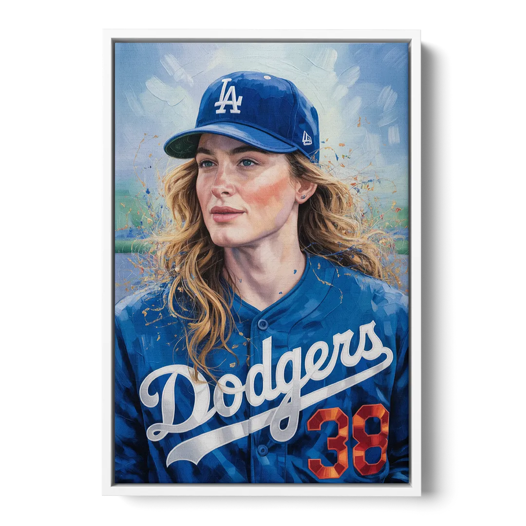 Los Angeles Dodgers Double Play Front - White Canvas Wall Art