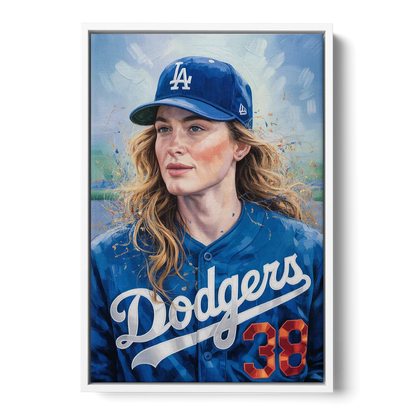 Los Angeles Dodgers Double Play Front - White Canvas Wall Art