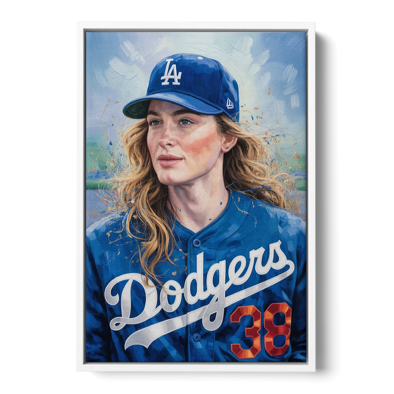 Los Angeles Dodgers Double Play Front - White Canvas Wall Art