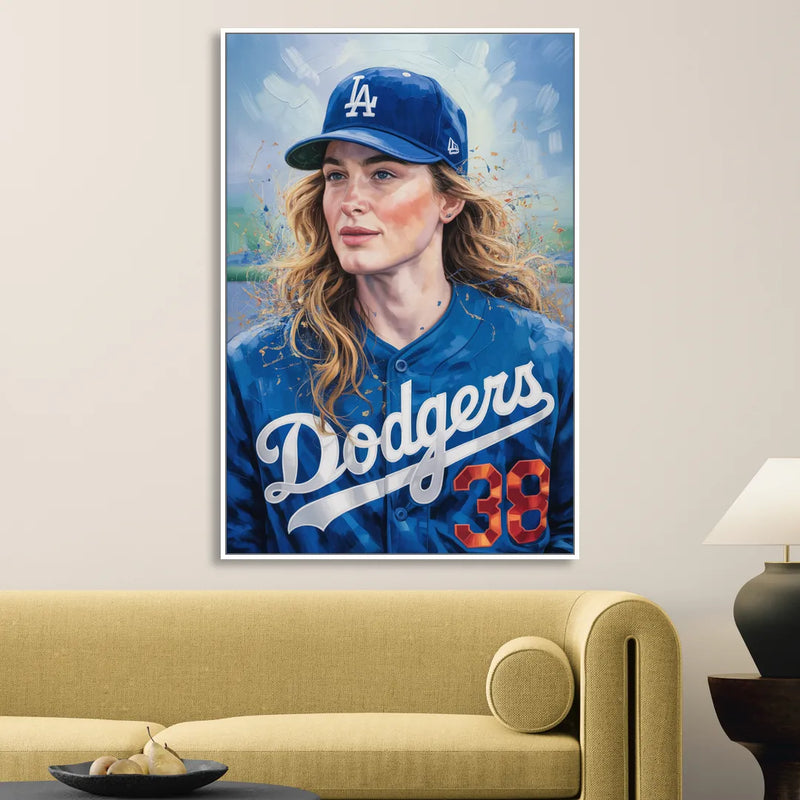 Los Angeles Dodgers Double Play Sitting Room - White Canvas Wall Art