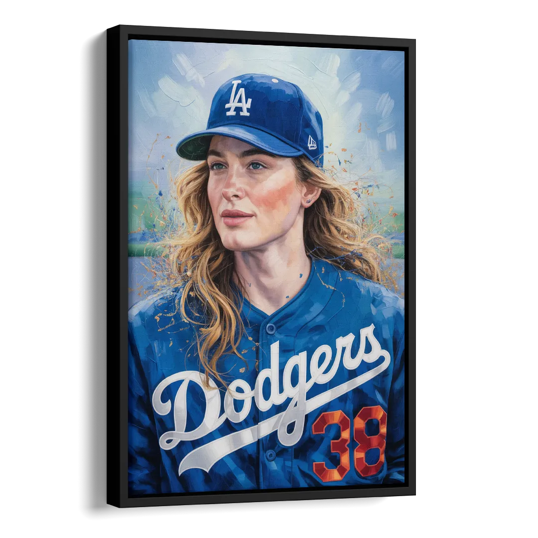 Los Angeles Dodgers Double Play Side - Black Canvas Wall Art