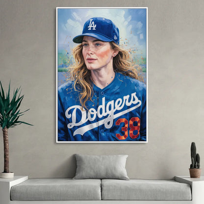 Los Angeles Dodgers Double Play Living Room - White Canvas Wall Art