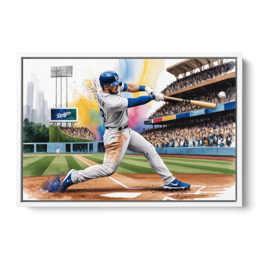 Los Angeles Dodgers Grand Slam - White Framed Canvas Wall Art - Front