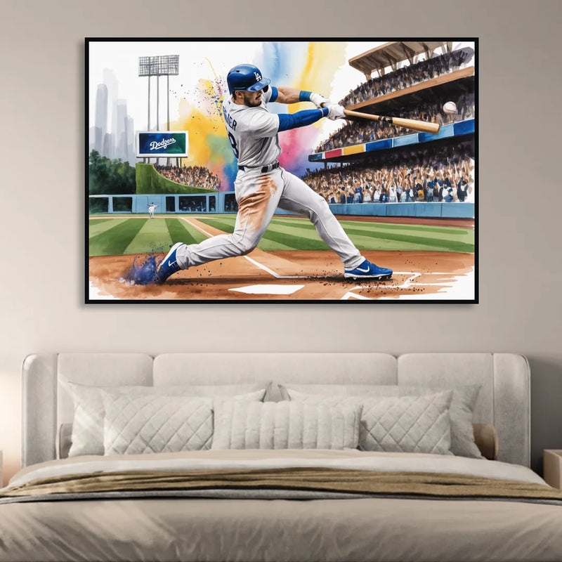 Los Angeles Dodgers Grand Slam Living Room - Black Canvas Wall Art