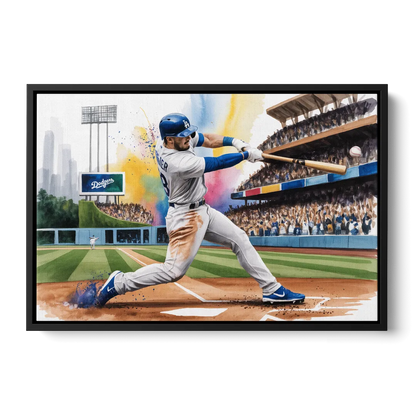 Los Angeles Dodgers Grand Slam Front - Black Canvas Wall Art
