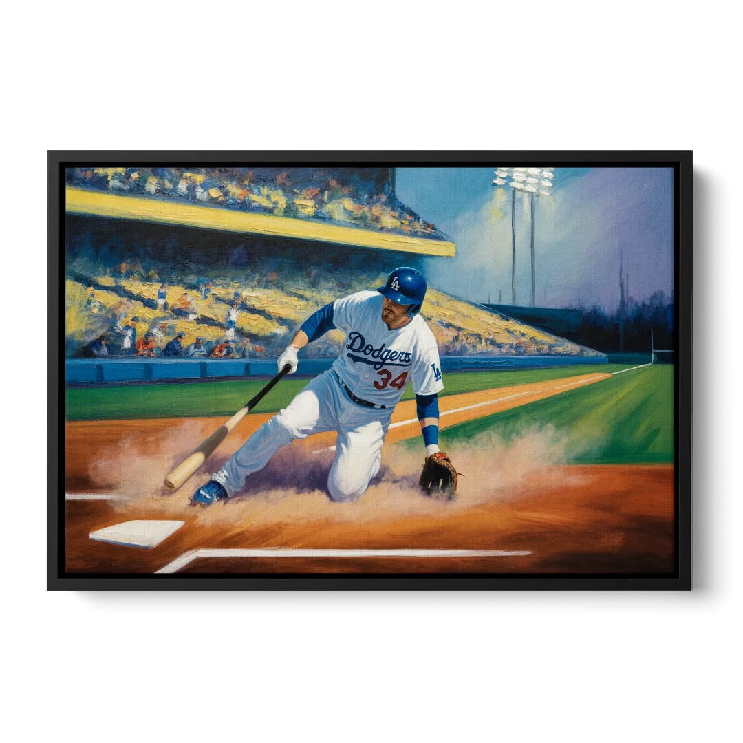 Los Angeles Dodgers Sliding Safe Front - Black Canvas Wall Art