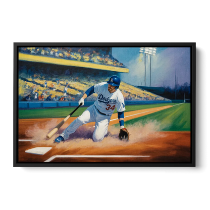 Los Angeles Dodgers Sliding Safe Front - Black Canvas Wall Art