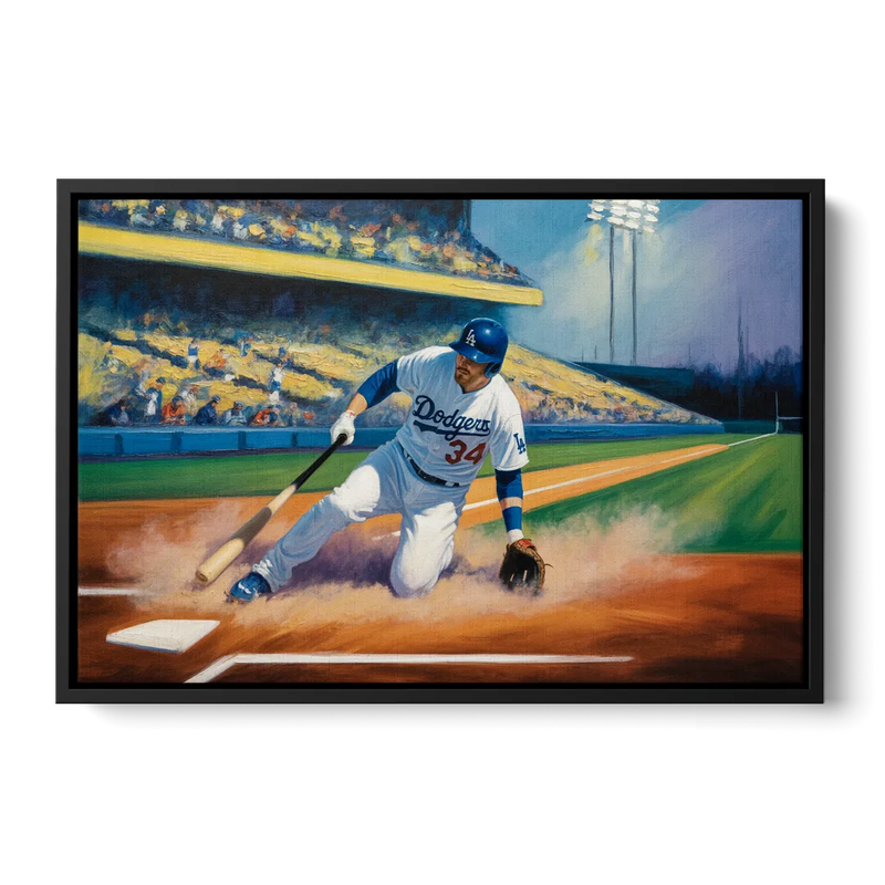 Los Angeles Dodgers Sliding Safe Front - Black Canvas Wall Art